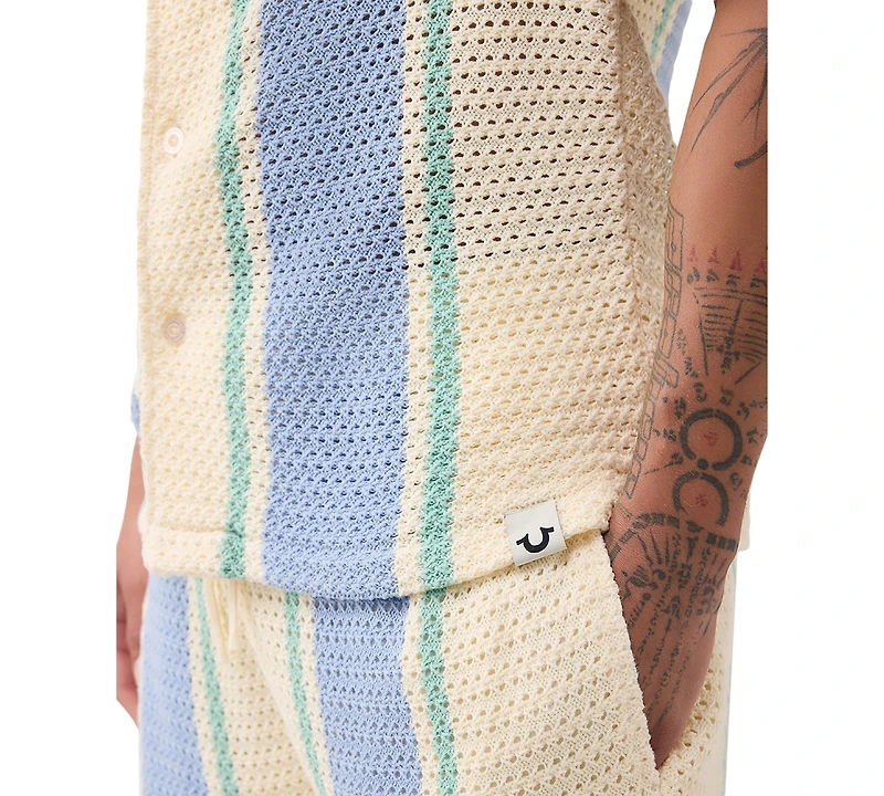 True Religion Men's Regular-Fit Short-Sleeve Knit Stripe Shirt