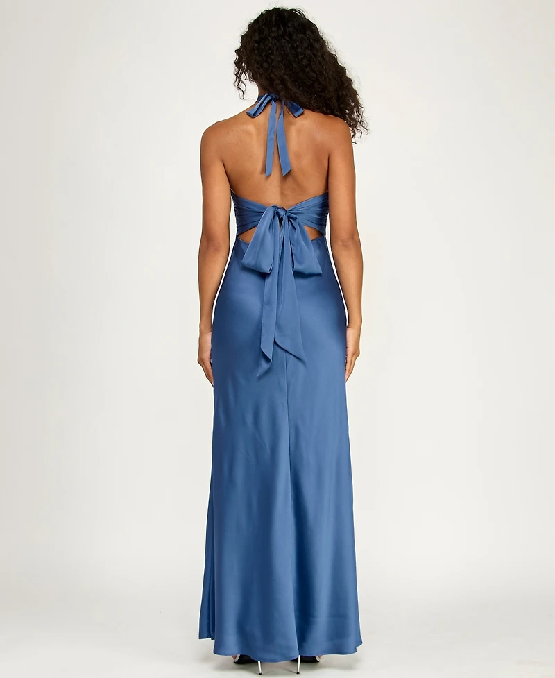 Alex & Sophia Juniors' Satin Halter Neck Gown