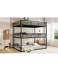 Streamdale Furniture Queen Triple Metal Bunk Bed with Safety Guardrails