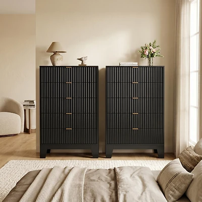homfan 2 Set of 5 Drawer Dresser with Wave Pattern, Vertical Storage Tower with Gliding Drawers, Versatile Cabinet for Bedroom