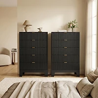 homfan 2 Set of 5 Drawer Dresser with Wave Pattern, Vertical Storage Tower with Gliding Drawers, Versatile Cabinet for Bedroom