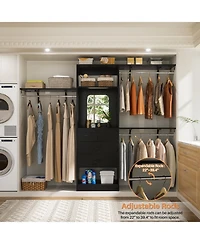 Aheaplus Freestanding Closet System with Hanging Rods and Mirror, Storage Cabinet Drawer Shelves