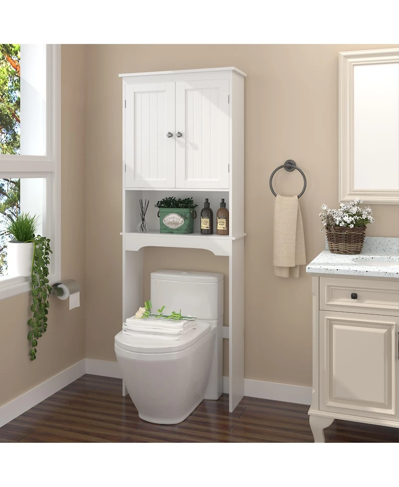 Phying Over Toilet Bathroom Storage Cabinet White Wooden Space Saving Wall Mounted Bathroom Shelf Organizer