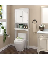 Phying Over Toilet Bathroom Storage Cabinet White Wooden Space Saving Wall Mounted Bathroom Shelf Organizer