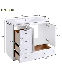 Sillysis 36 Inch Bathroom Vanity with Resin Sink, Shaker Style Mdf Cabinet, 4 Soft Close Drawers, Storage for Small Spaces