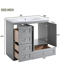 Sillysis 36 Inch Bathroom Vanity with Resin Sink, Shaker Style Mdf Cabinet, 4 Soft Close Drawers, Storage for Small Spaces