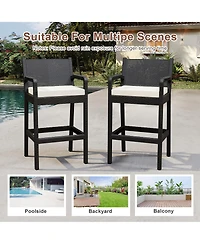 homfan Set of 4 All-Weather Wicker Bar Stools, 30 Inch Patio Height Chairs with Cushions, Ideal for Backyard, Pool, Garden and Balcony