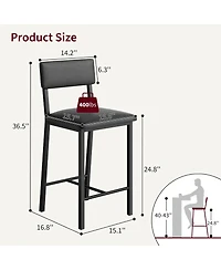 homfan 4-Piece Classic Bar Stools with Backrest and Footrest, 25-Inch Seat Height and Thick Padding for Kitchen, Dining Room and Kitchen Island