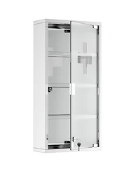 Midola Wall Mounted Medicine Cabinet with 4 Tier Shelves, Stainless Steel Frame and Glass Door, Lockable with 2 Keys for Home
