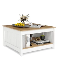 Gymax Coffee Table with Storage Shelf Farmhouse Rustic Center Table Space-Saving