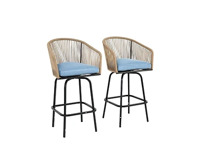 sumyeg Outdoor Bar Stools Set of 2, Rattan Bar Chairs with Armrests and Backrest for Patio or Garden
