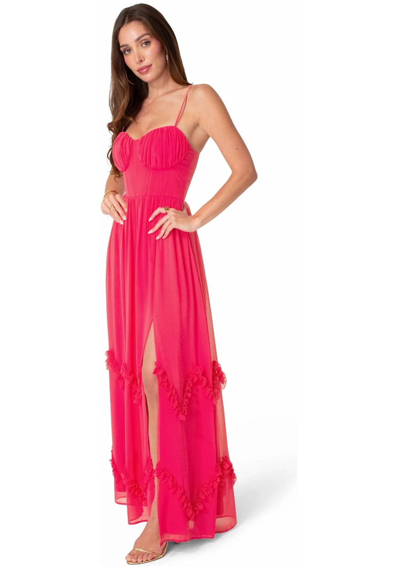 Bebe Women's Soft Ruffle Corset Maxi Dress