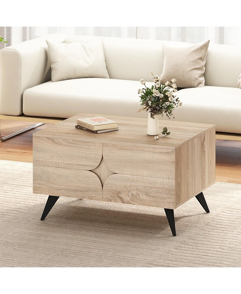 Gymax Modern Coffee Table w/ Storage Open Compartments and 3 Drawers 4 Raised Legs
