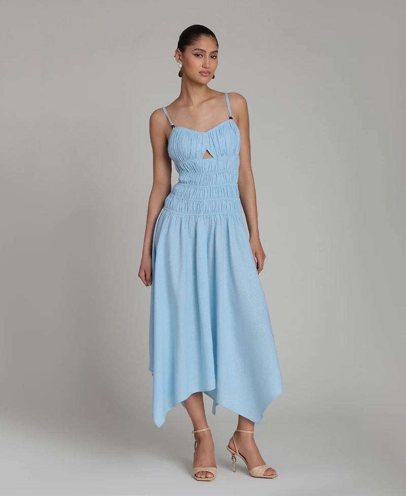 Avec Les Filles Women's Sweetheart Neck Shirred Handkerchief Hem Midi Dress