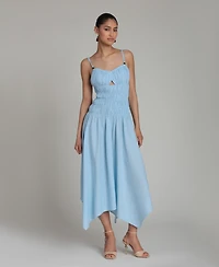 Avec Les Filles Women's Sweetheart Neck Shirred Handkerchief Hem Midi Dress