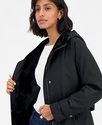 Michael Kors Women's Softshell Hooded Faux Fur Collar Coat, Created for Macy's