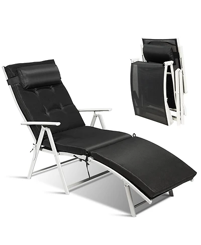 Inolait Adjustable Outdoor Lightweight Folding Chaise Lounge Chair with Pillow
