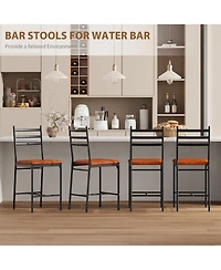 homfan Set of 4 Modern Counter Height Bar Stools with Thick Pu Leather Cushion - Curved Back, Waterproof Metal Dining Chairs