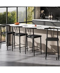 homfan Modern Counter Height Bar Stools Set of 4 - 25 Inch Pu Leather Upholstered Dining Chairs with Backrest and Footrest - Ergonomic Metal Frame