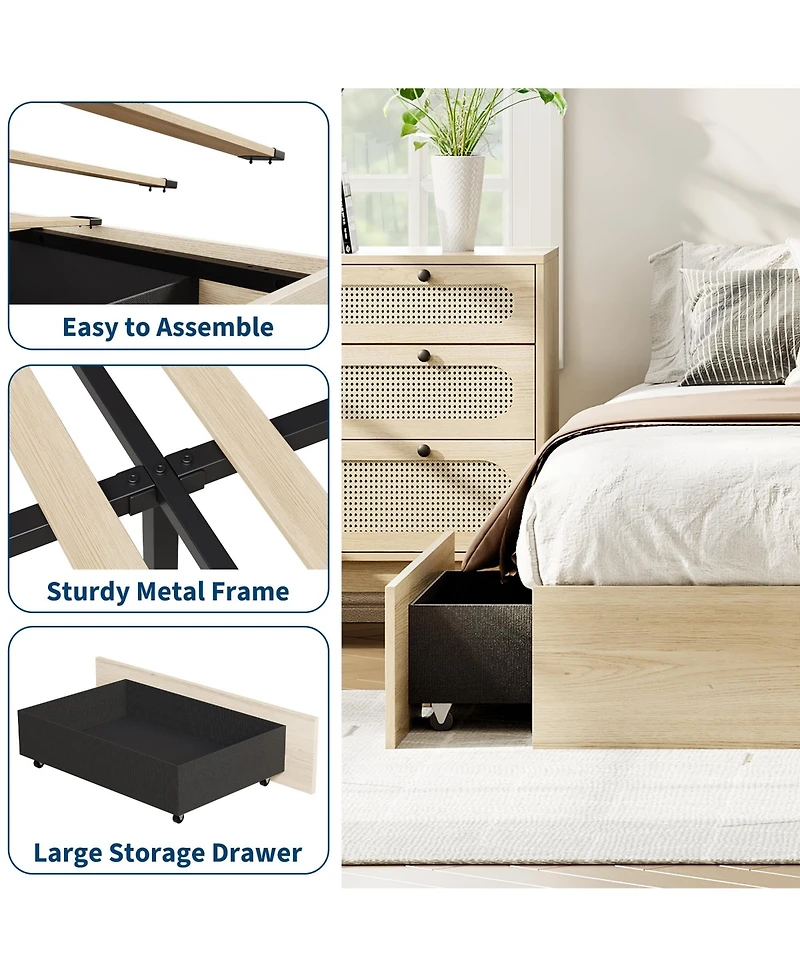 Gaomon California Bed Frame with 2 Storage Drawers, No Headboard, Wood Slat Support, Noise Free