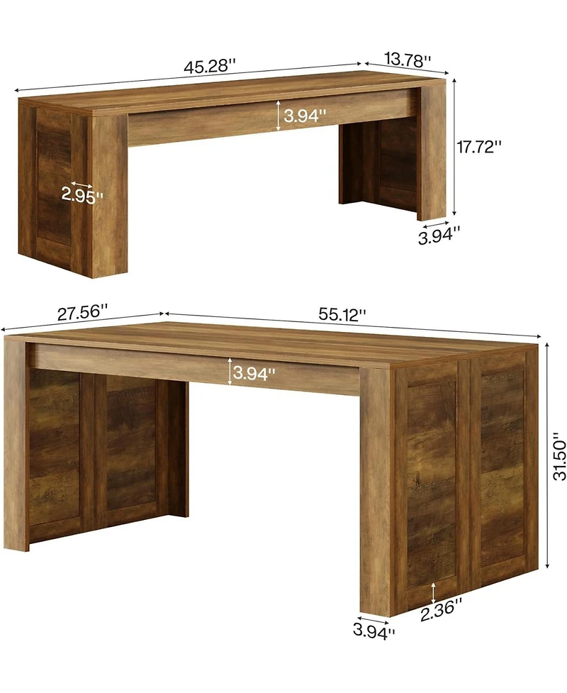 Tribesigns Farmhouse Dining Table Set for 4-6, Wooden Kitchen Table with 2 Benches