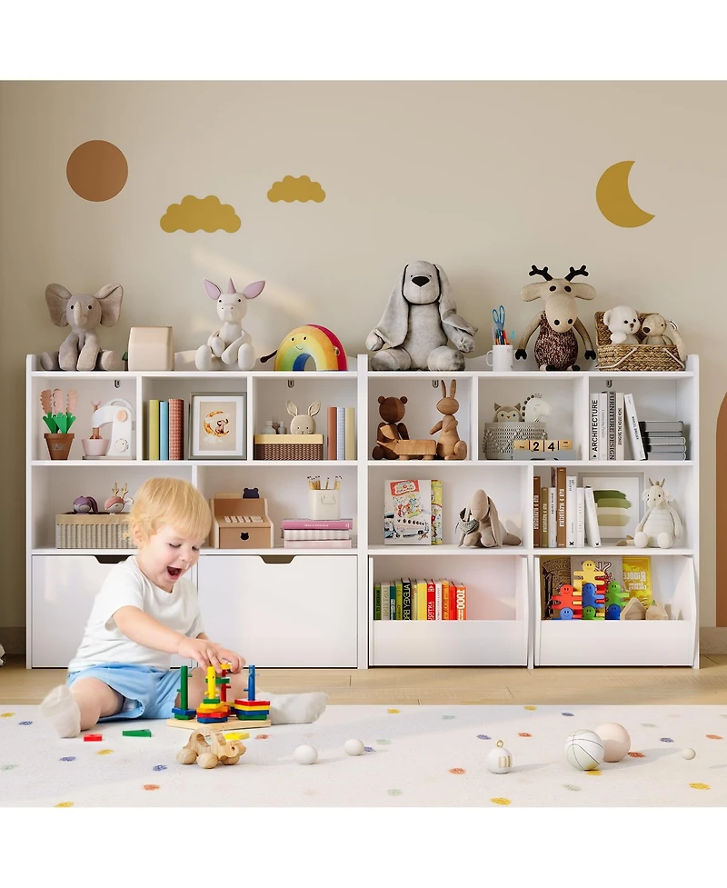 homfan Multifunctional Toy Storage Organizer, Kids Bookshelf with 5 Cubbies and 2 Drawers, Chest for Playroom, Bedroom, Hallway, Classroom