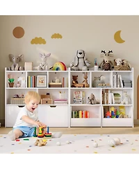 homfan Multifunctional Toy Storage Organizer, Kids Bookshelf with 5 Cubbies and 2 Drawers, Chest for Playroom, Bedroom, Hallway, Classroom