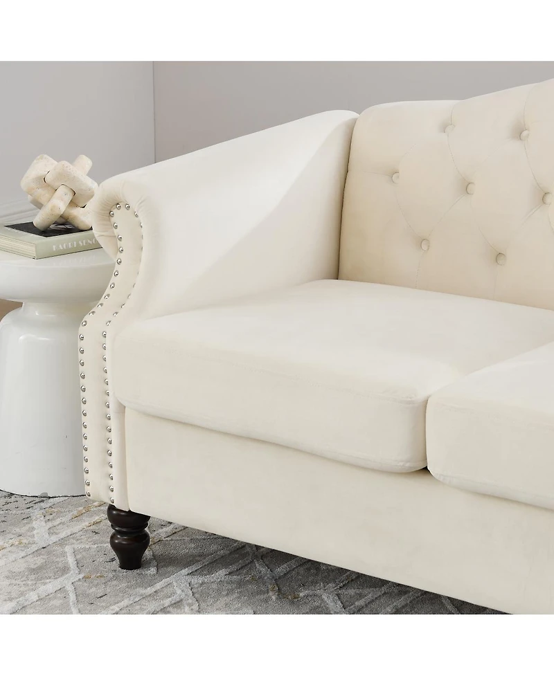 Streamdale Furniture Faux Leather Chesterfield Sofa with Nailhead Trim and 2 Pillows