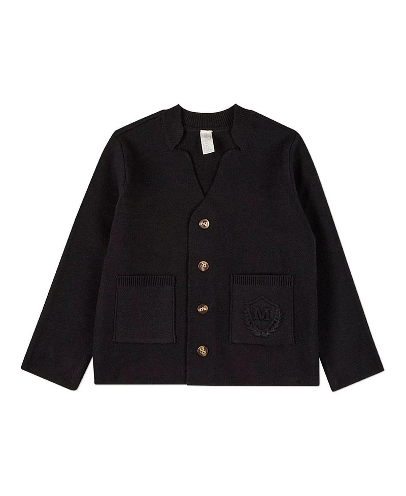 MeMoi Little Girls 100% Cotton Knit 2-Pocket Button-Down Cardigan With Raised Crest