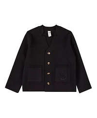 MeMoi Little Girls 100% Cotton Knit 2-Pocket Button-Down Cardigan With Raised Crest