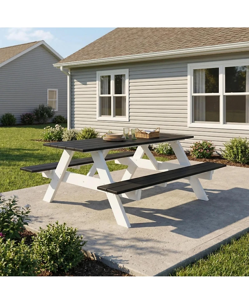 WestinTrends Outdoor 70" Hdpe Plastic Picnic Table Bench With Umbrella Hole