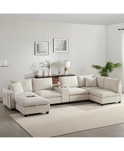 Streamdale Furniture '' U-Shaped Modular Corduroy Sectional Sofa with Storage and Usb Charger
