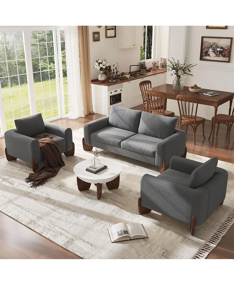 Streamdale Furniture 3-Piece Modern Boucle Sofa Set: 1 Loveseat and 2 Armchairs