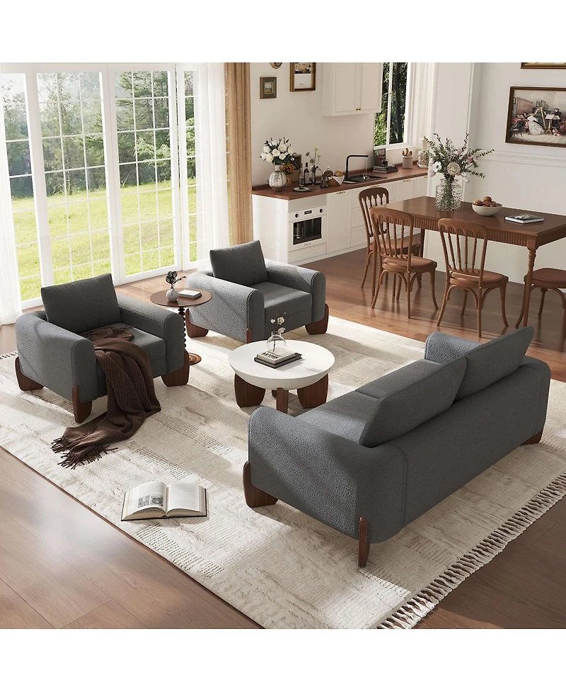 Streamdale Furniture 3-Piece Modern Boucle Sofa Set: 1 Loveseat and 2 Armchairs