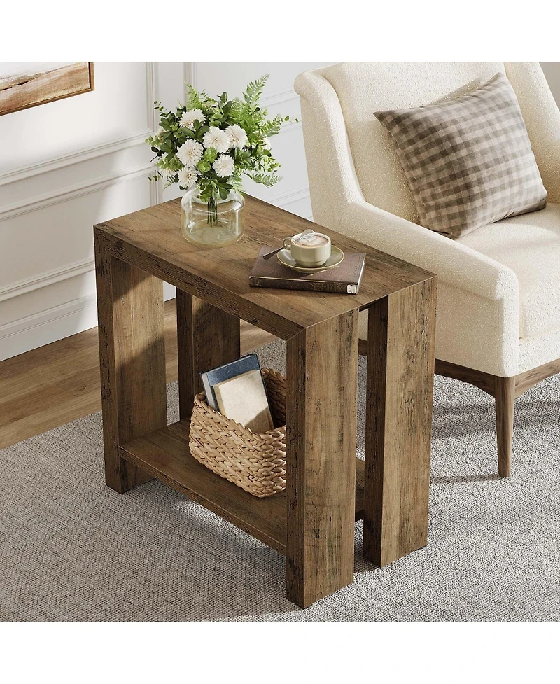Slickblue Compact End Table with Bottom Shelf for Small Spaces