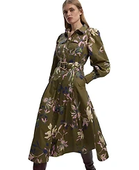 Karen Millen Women's Floral Cotton Sateen Midi Shirt Dress