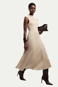 Karen Millen Women's Pointelle Frill Sleeve Knit Midi Dress