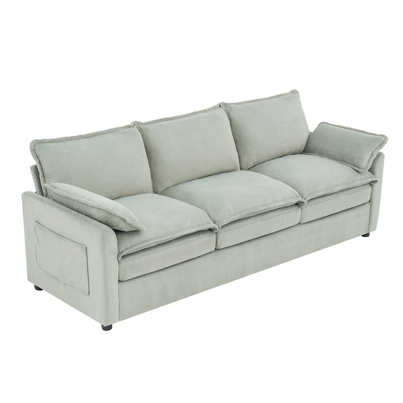 Streamdale Furniture Modern 3-Seater Plush Upholstered Sofa with Side Storage Pockets