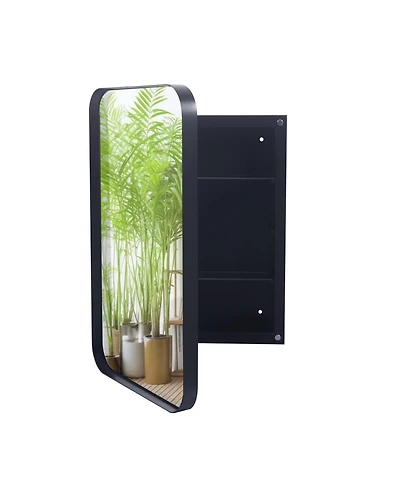 Phying Recessed Metal Framed Medicine Cabinet with Mirror and Adjustable Shelves Black Wall Mirror with Storage for Bathroom