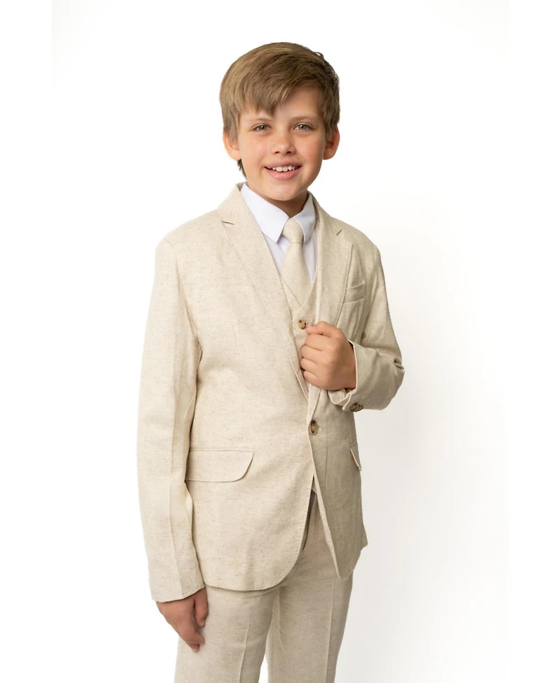 Peanut Butter Collection Little Boys Linen 5-Piece Shirt, Tie, Jacket, Vest and Pants Suit Set