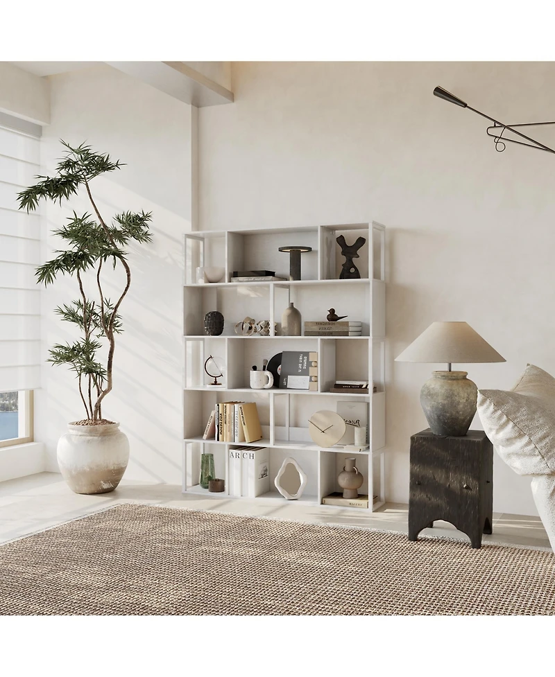 Gaomon Modern 5-Tier Geometric Standing Bookshelf, Bookcase for Living Room Storage
