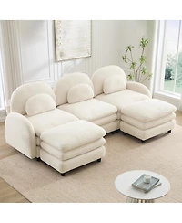 Streamdale Furniture Teddy Fabric 3-Seat Modular Sofa with 2 Ottomans and Lumbar Pillows