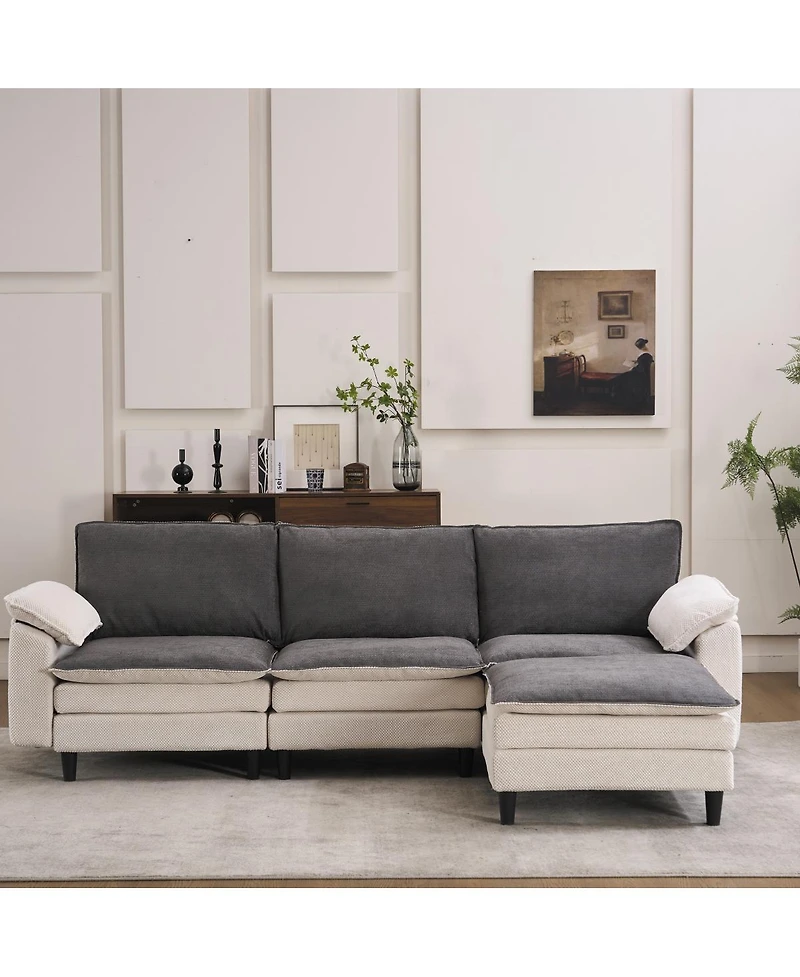 Streamdale Furniture Two-Tone L-Shaped Modular Sectional Sofa with Ottoman