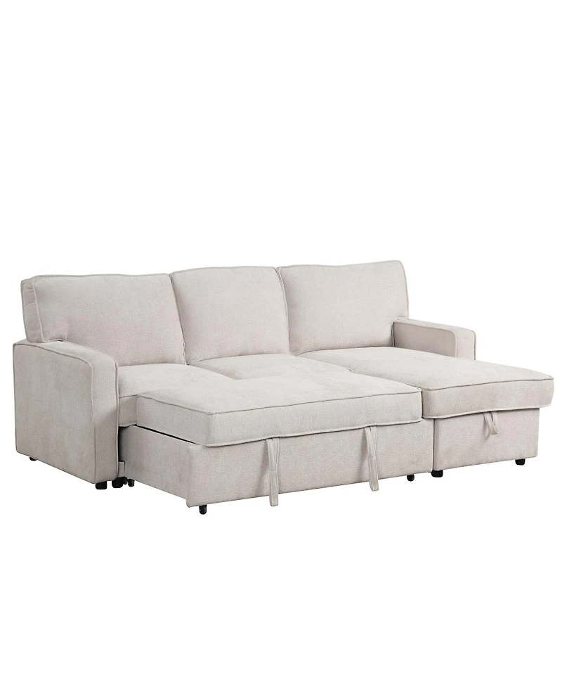 Streamdale Furniture Upholstery Sleeper Sectional Sofa with Storage, Usb Port, and 2 Cup Holders