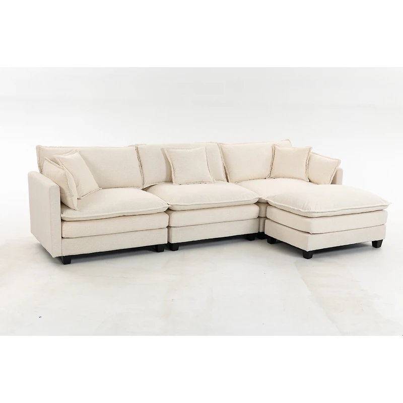 Streamdale Furniture 3-Seat Sectional Sofa with Ottoman and Waist Pillows