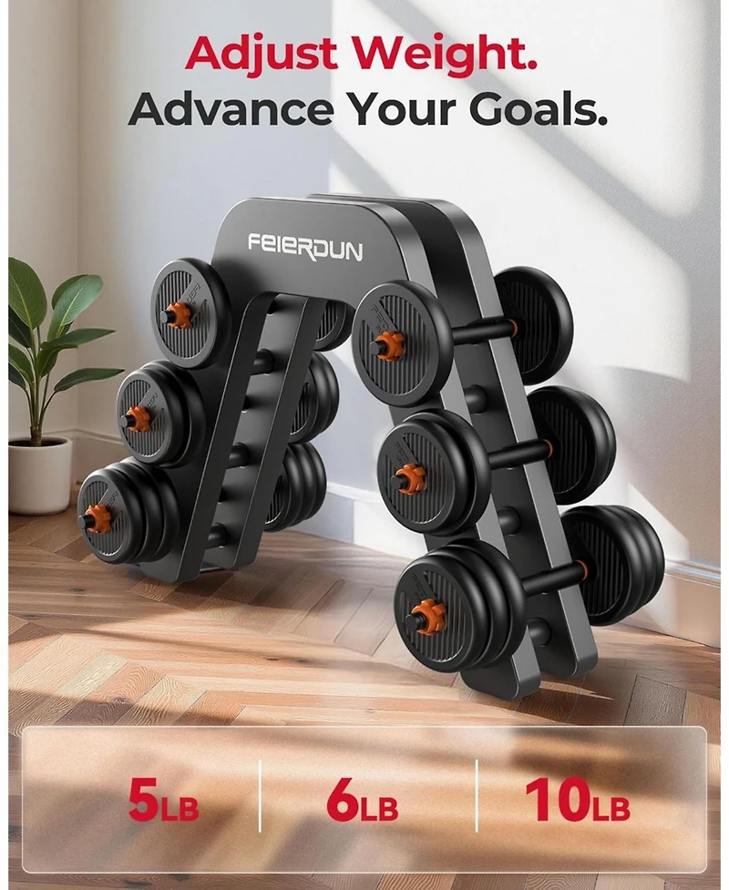 Fed Fitness Adjustable Dumbbells, 20LB (10 Lb Pair) Weight Set with Connector, (Barbell, Kettlebells, Push up Stand, Weight Plate)