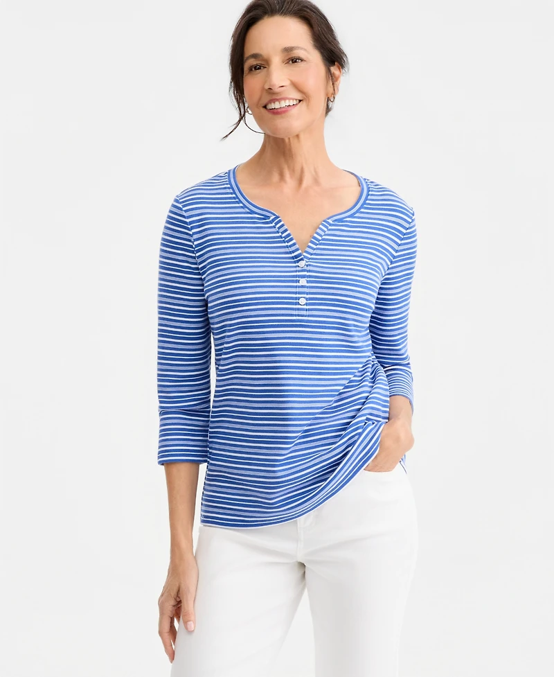 Style & Co Women's Printed 3/4-Sleeve Henley Top, Macy's Exclusive