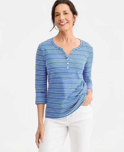 Style & Co Women's Printed 3/4-Sleeve Henley Top, Macy's Exclusive
