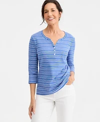Style & Co Women's Printed 3/4-Sleeve Henley Top, Macy's Exclusive