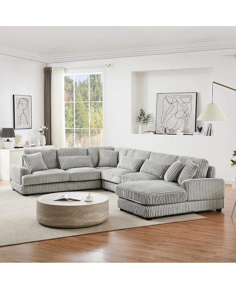 Streamdale Furniture U-Shaped Corduroy Sectional Sofa with Chaise Lounge